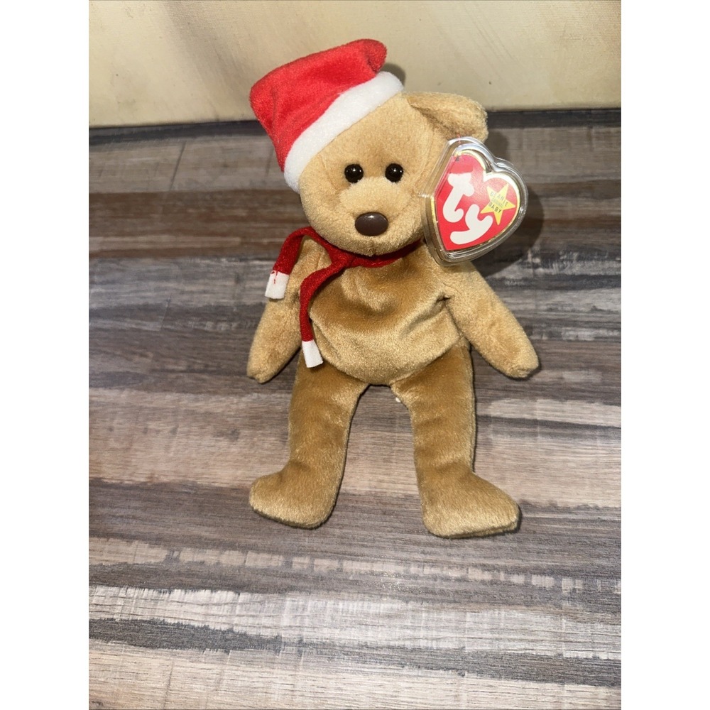Vintage Ty Beanie Babies 1996 Teddy with Santa Hat Has Tags Made With P.V.C Pell